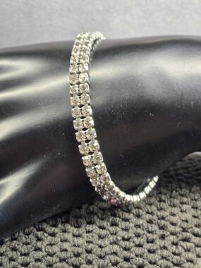 Vintage Kramer Silver Crystal Tennis Bracelet Missing Stones Clear Rhinestones